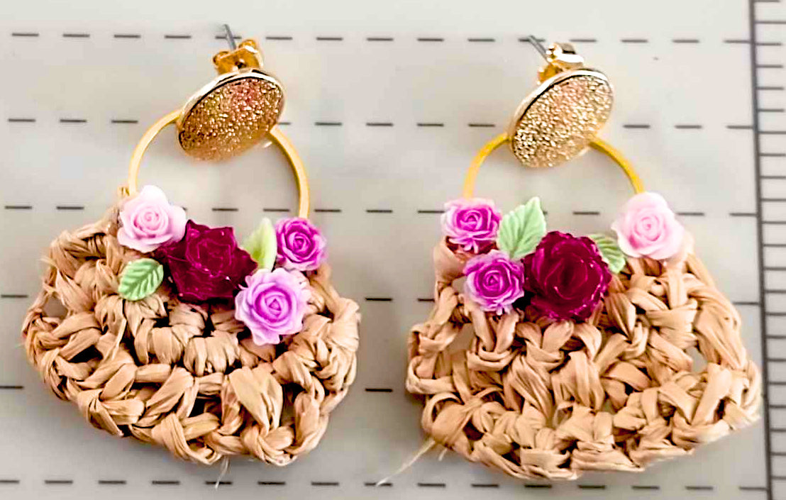 Gehaakte Mandje Oorbellen – Flower Basket