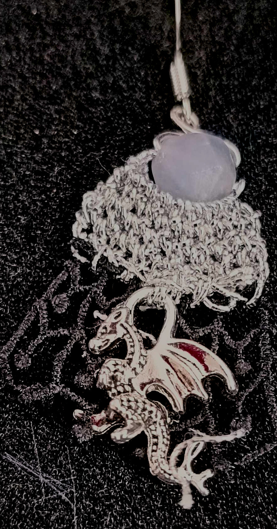 Mystieke Oorbellen met RVS Draakje, Kant & Aquamarijn Natuursteen – Handgemaakt